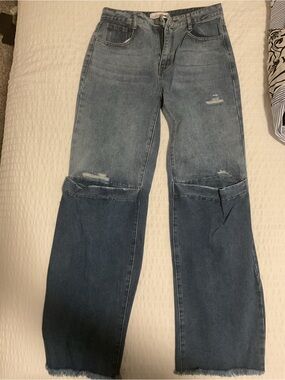 Fashion Nova Two-Tone Blue Straight-Leg Jeans